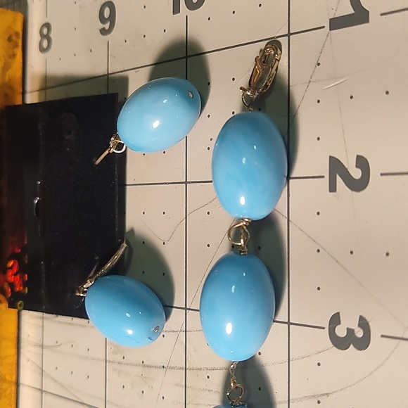 Bracelet, earrings set,925 silver,blue stone "?" One flat pearl , - Picture 4 of 5